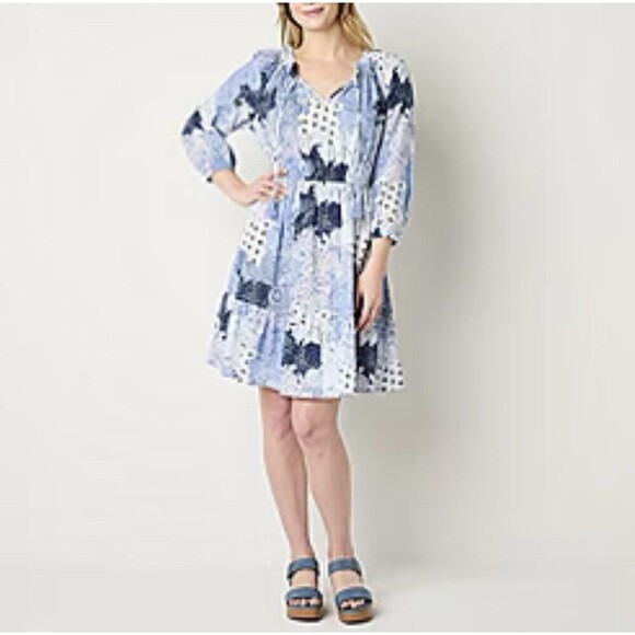 Frye and Co.‎ Womens 3/4 Sleeve Floral Peasant Dress Women’s Size Large Boho - Picture 1 of 8